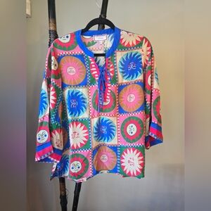 Johnny Was Colorful Geometric/Sun Patterned Blouse New With Tags, This Season's